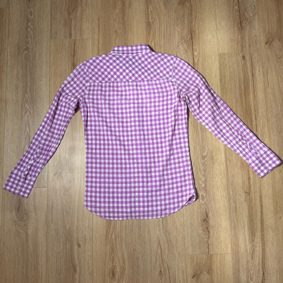 J.Crew All Cotton Button Up Boy Fit Gingham Blouse Women's Size 8 Purple White - Picture 6 of 6